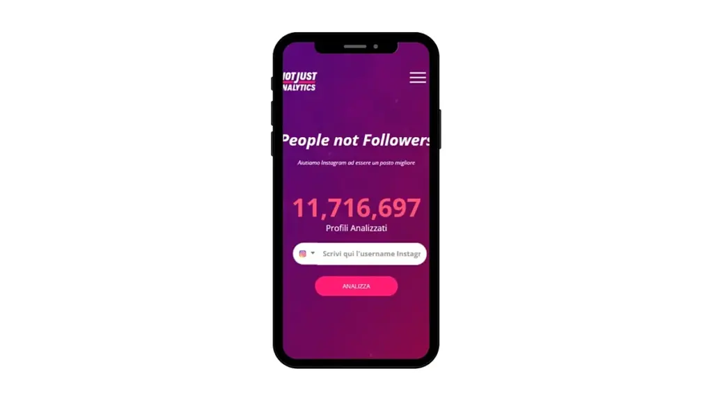 Smartphone con Not Just Analytics, strumento per analizzare i profili prima di collaborare con influencer