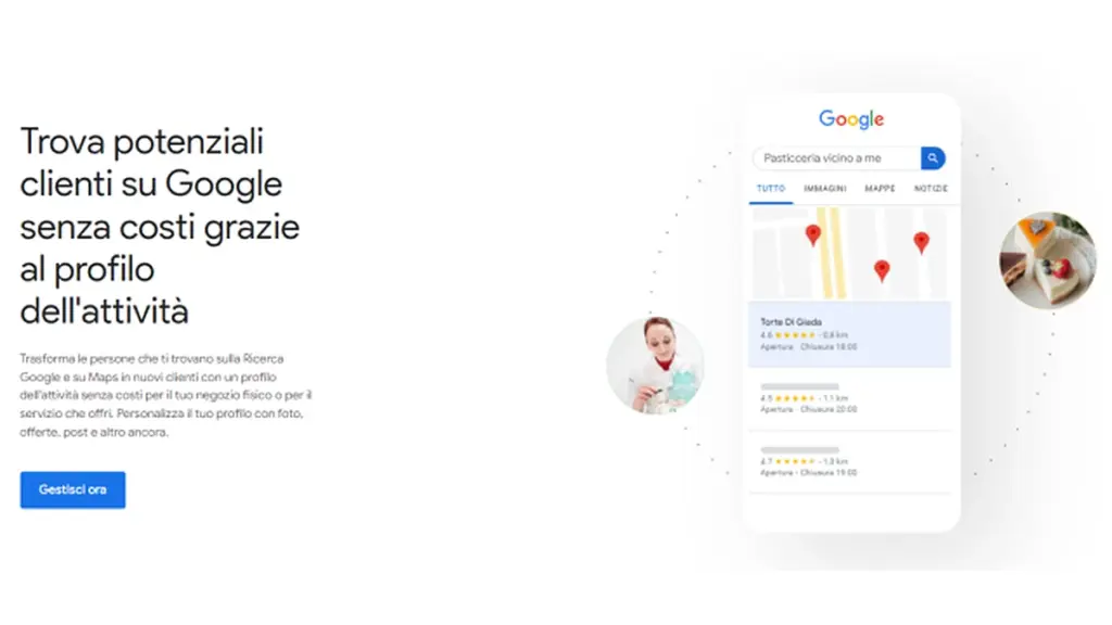 Pagina di Google per creare il profilo dell'attività e portare un ristorante su Google Maps